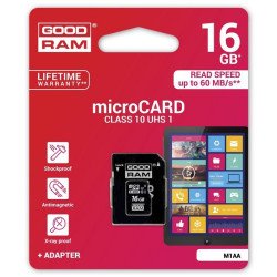 Cartão de memória Goodram microSDHC 16 GB Class 10 + adaptador SD
