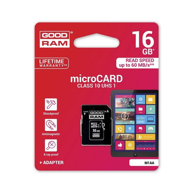 Carte mémoire Goodram microSDHC 16 Go Class 10 + adaptateur SD