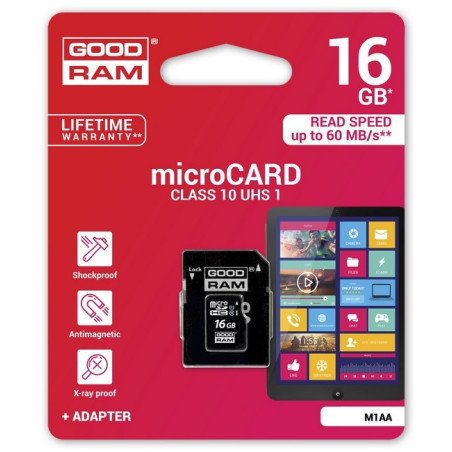 Tarjeta de memoria Goodram microSDHC 16 GB Class 10 + adaptador SD
